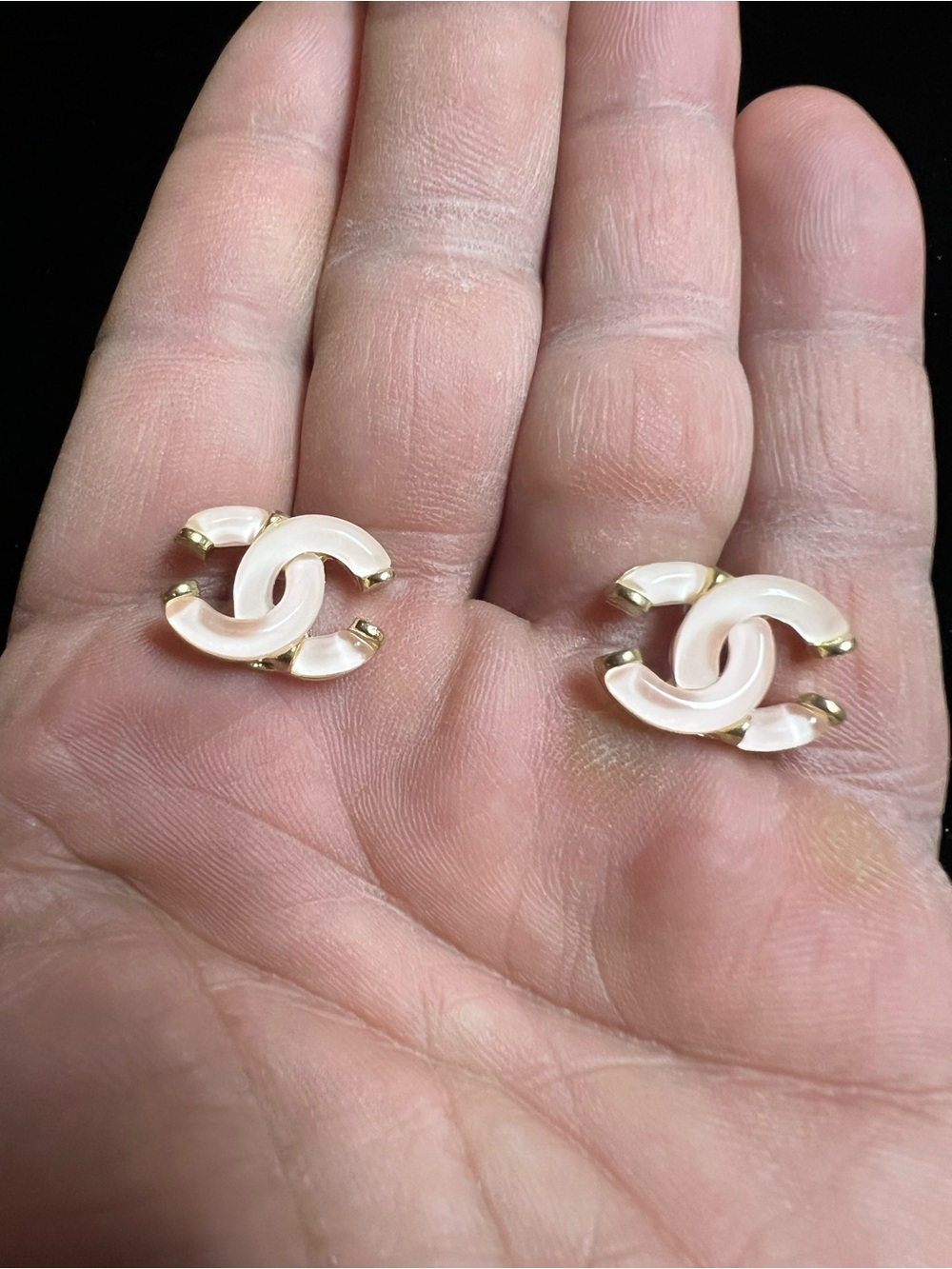 ChaneI Lucite Baby Pink With Gold - Tone Stud Earrings For Pierced Ears NEW !